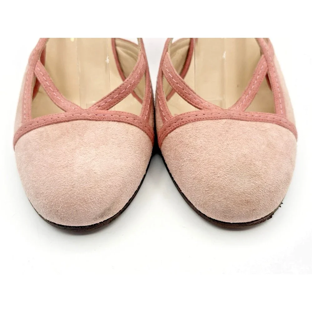 Chanel Pink Suede Slingback Heels Vintage Cap Toe Y2K Size EU 37.5